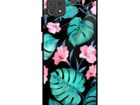 Tropical Leaves & Pink Flowers Glass Case for Samsung Galaxy F42 5G Online Sale