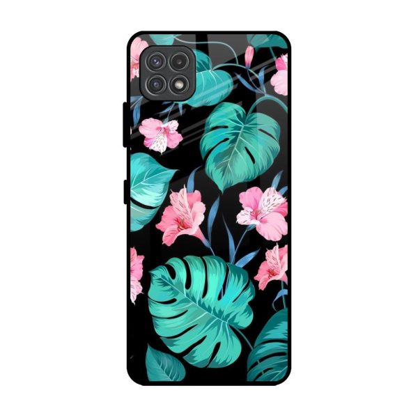 Tropical Leaves & Pink Flowers Glass Case for Samsung Galaxy F42 5G Online Sale