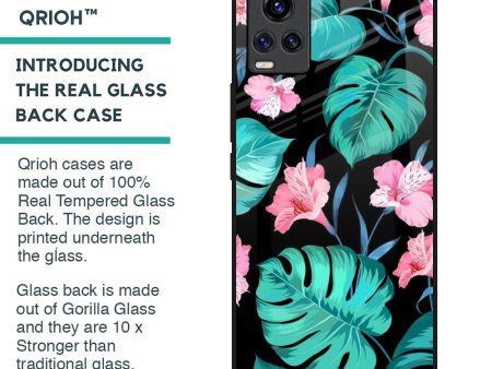 Tropical Leaves & Pink Flowers Glass Case for Vivo Y73 Online Sale