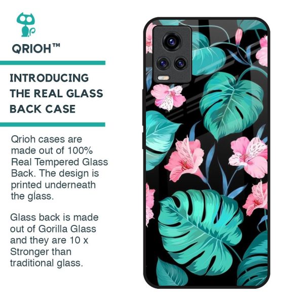 Tropical Leaves & Pink Flowers Glass Case for Vivo Y73 Online Sale