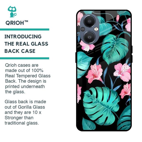 Tropical Leaves & Pink Flowers Glass case for OnePlus Nord N20 5G Online Hot Sale