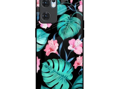 Tropical Leaves & Pink Flowers Glass Case for Oppo Reno7 5G Fashion