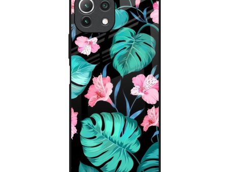 Tropical Leaves & Pink Flowers Glass Case for Mi 11 Lite NE 5G Hot on Sale