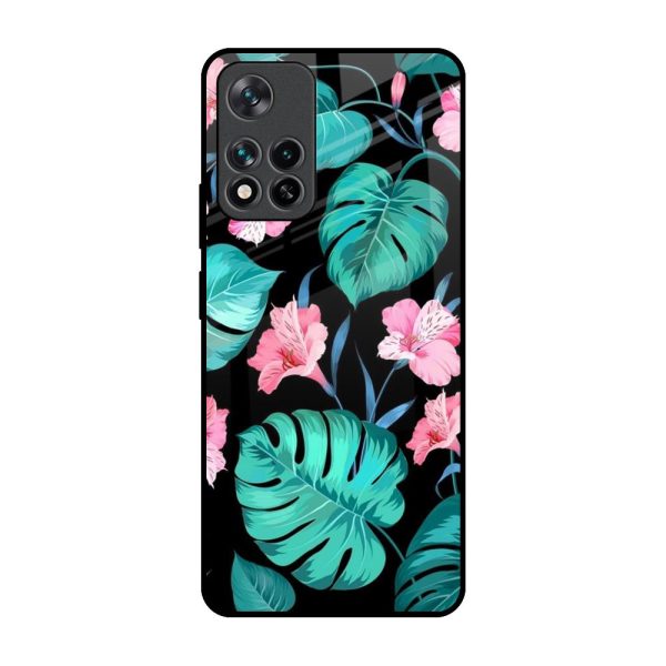 Tropical Leaves & Pink Flowers Glass Case for Mi 11i Online now