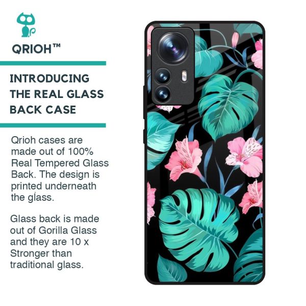 Tropical Leaves & Pink Flowers Glass Case for Mi 12 Pro 5G Online Sale