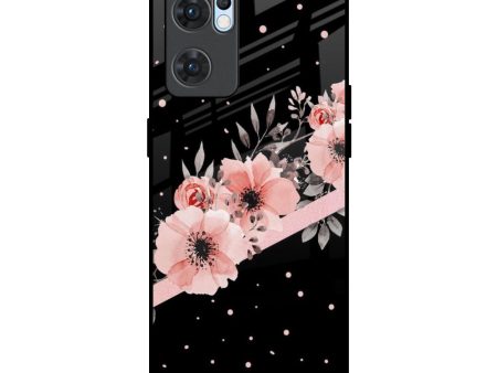 Floral Black Band Glass Case For Oppo Reno7 5G For Discount