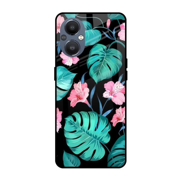 Tropical Leaves & Pink Flowers Glass case for OnePlus Nord N20 5G Online Hot Sale