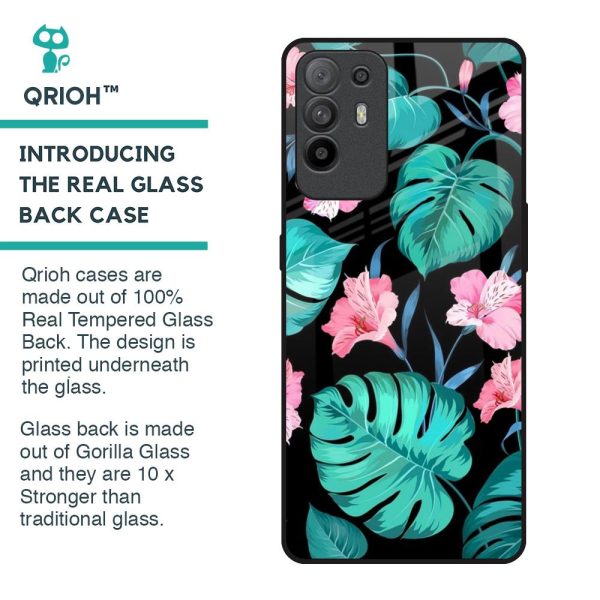 Tropical Leaves & Pink Flowers Glass Case for Oppo F19 Pro Plus on Sale