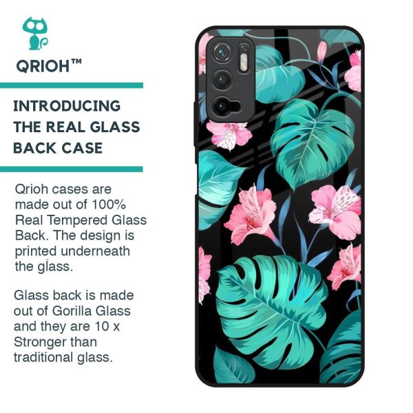 Tropical Leaves & Pink Flowers Glass Case for Redmi Note 10T 5G Online Sale