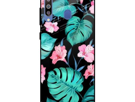 Tropical Leaves & Pink Flowers Glass case for Samsung Galaxy M40 For Cheap