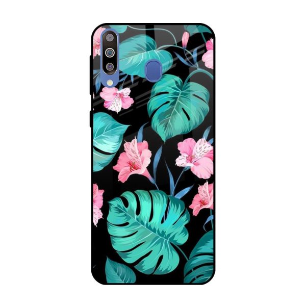 Tropical Leaves & Pink Flowers Glass case for Samsung Galaxy M40 For Cheap