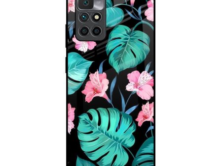 Tropical Leaves & Pink Flowers Glass Case for Redmi 10 Prime Online now