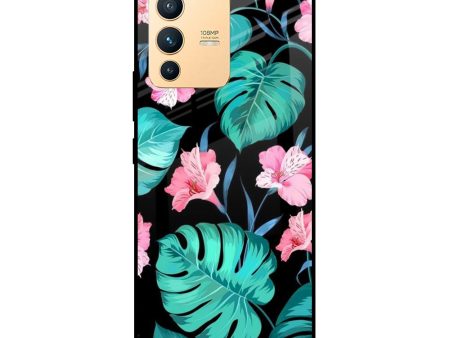 Tropical Leaves & Pink Flowers Glass case for Vivo V23 Pro 5G Cheap