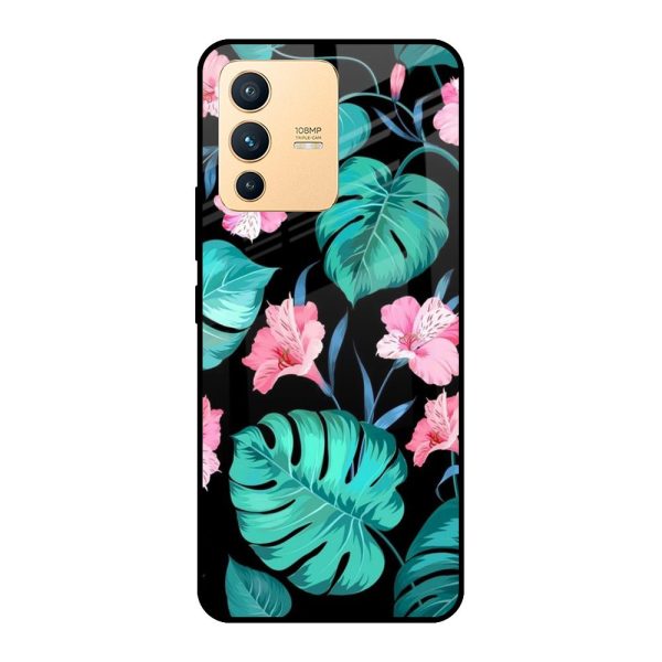 Tropical Leaves & Pink Flowers Glass case for Vivo V23 Pro 5G Cheap