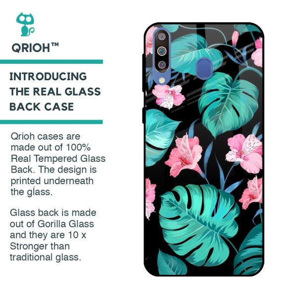 Tropical Leaves & Pink Flowers Glass case for Samsung Galaxy M40 For Cheap