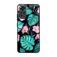 Tropical Leaves & Pink Flowers Glass Case for Redmi Note 11 Online Sale