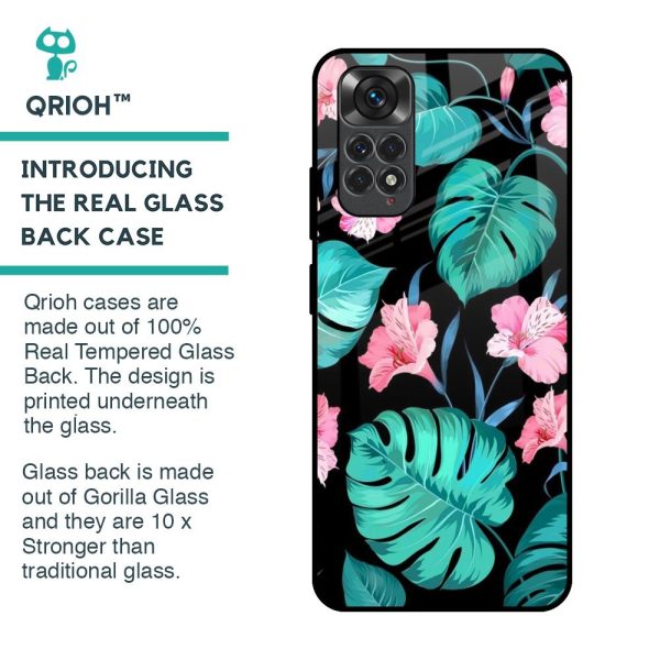 Tropical Leaves & Pink Flowers Glass Case for Redmi Note 11S Online Sale