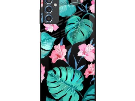 Tropical Leaves & Pink Flowers Glass Case for Samsung Galaxy M52 5G For Discount