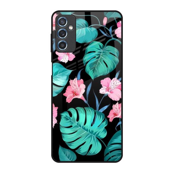 Tropical Leaves & Pink Flowers Glass Case for Samsung Galaxy M52 5G For Discount