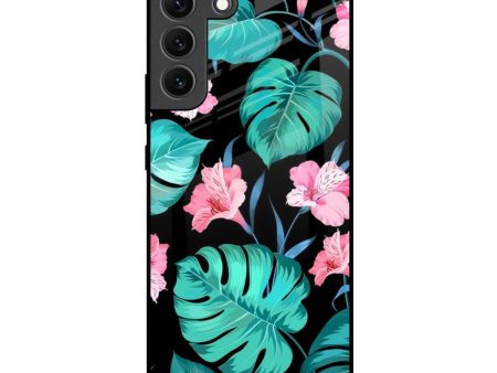 Tropical Leaves & Pink Flowers Glass Case for Samsung Galaxy S22 5G Sale