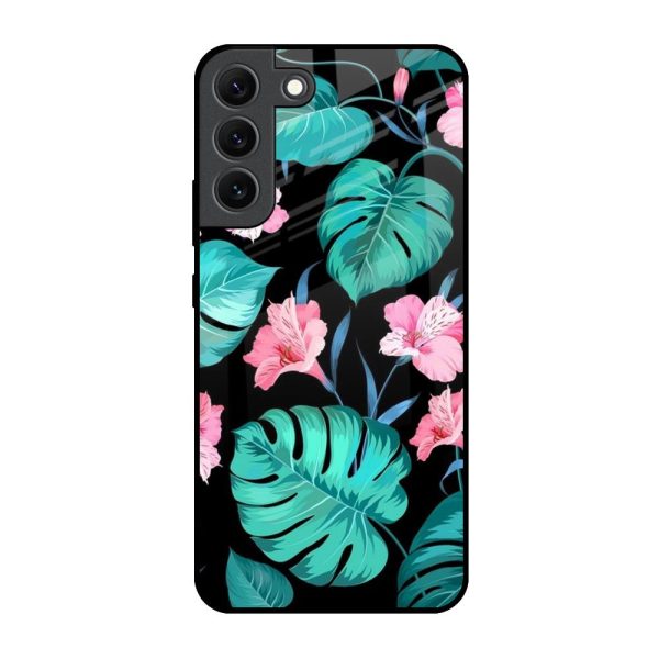 Tropical Leaves & Pink Flowers Glass Case for Samsung Galaxy S22 5G Sale