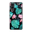 Tropical Leaves & Pink Flowers Glass Case for Vivo V21e For Discount