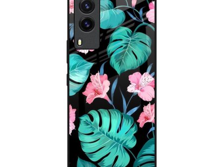 Tropical Leaves & Pink Flowers Glass Case for Vivo V21e For Discount