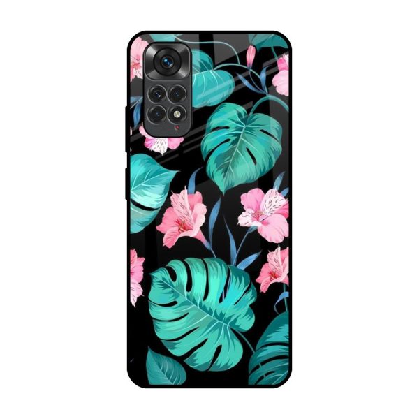 Tropical Leaves & Pink Flowers Glass Case for Redmi Note 11S Online Sale