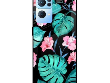 Tropical Leaves & Pink Flowers Glass case for Oppo Reno7 Pro 5G Online Hot Sale