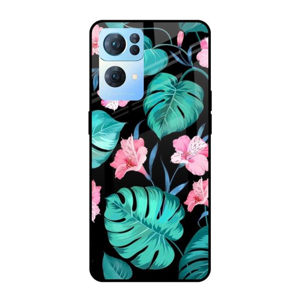 Tropical Leaves & Pink Flowers Glass case for Oppo Reno7 Pro 5G Online Hot Sale