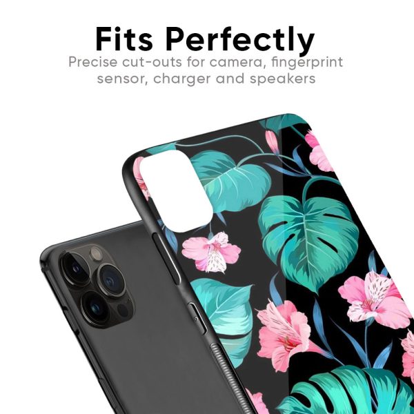 Tropical Leaves & Pink Flowers Glass case for iPhone 13 Pro Max Hot on Sale