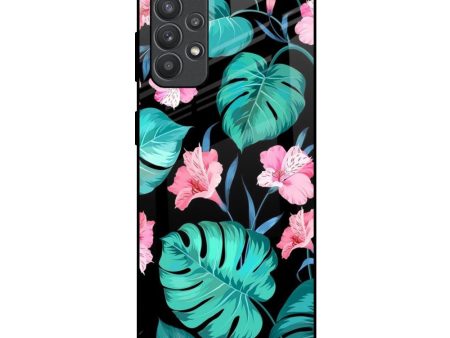 Tropical Leaves & Pink Flowers Glass Case for Samsung Galaxy M32 5G Sale