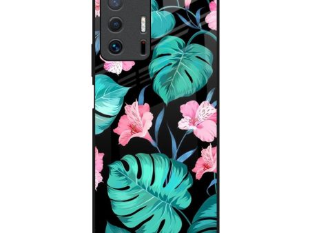 Tropical Leaves & Pink Flowers Glass Case for Mi 11T Pro 5G Online Sale