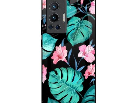 Tropical Leaves & Pink Flowers Glass Case for Vivo X70 Pro Cheap