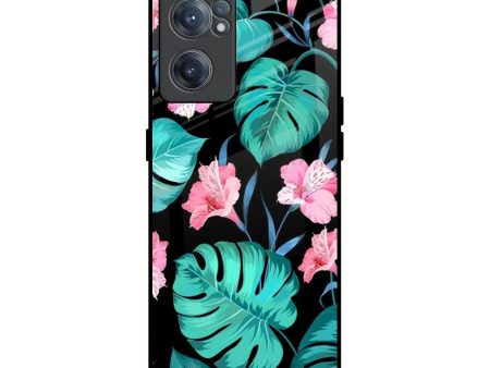 Tropical Leaves & Pink Flowers Glass Case for OnePlus Nord CE 2 5G Hot on Sale