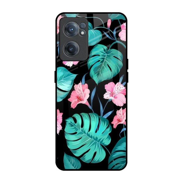 Tropical Leaves & Pink Flowers Glass Case for OnePlus Nord CE 2 5G Hot on Sale