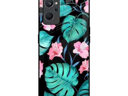 Tropical Leaves & Pink Flowers Glass Case for Realme 9i For Sale