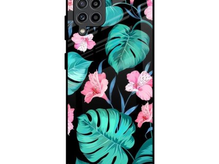 Tropical Leaves & Pink Flowers Glass Case for Samsung Galaxy M32 Online Hot Sale