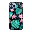 Tropical Leaves & Pink Flowers Glass case for iPhone 13 Pro Max Hot on Sale