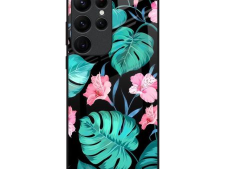 Tropical Leaves & Pink Flowers Glass Case for Samsung Galaxy S22 Ultra 5G Online