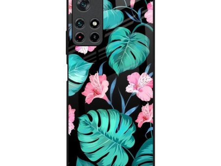 Tropical Leaves & Pink Flowers Glass Case for Redmi Note 11T 5G on Sale