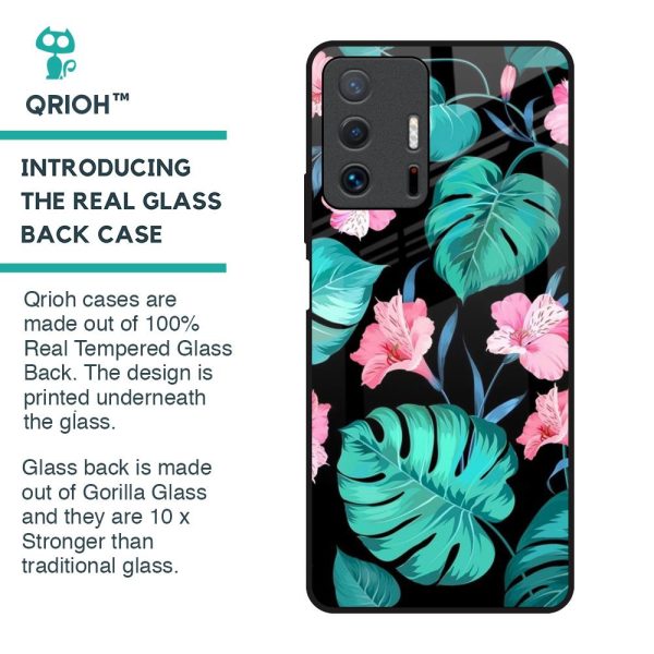 Tropical Leaves & Pink Flowers Glass Case for Mi 11T Pro 5G Online Sale