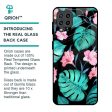 Tropical Leaves & Pink Flowers Glass Case for Samsung Galaxy M32 Online Hot Sale